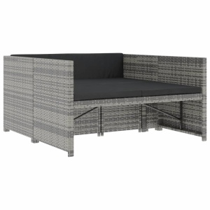 Set mobilier de grădină cu perne, 5 piese, gri, poliratan - Img 11