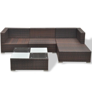 Set mobilier de grădină cu perne, 5 piese, maro, poliratan - Img 6