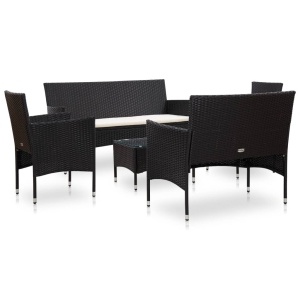 Set mobilier de grădină cu perne, 5 piese, negru, poliratan - Img 2
