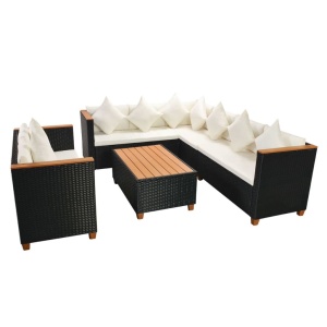 Set mobilier de grădină cu perne, 5 piese, negru, poliratan - Img 4