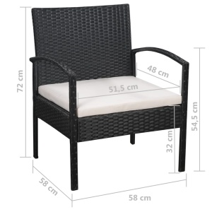 Set mobilier de grădină cu perne, 5 piese, negru, poliratan - Img 10