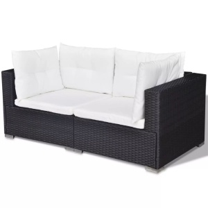 Set mobilier de grădină cu perne, 5 piese, negru, poliratan - Img 7