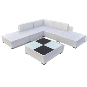 Set mobilier de grădină cu perne, 6 piese, alb, poliratan - Img 3