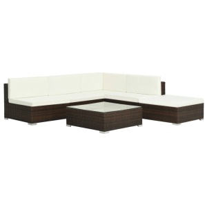 Set mobilier de grădină cu perne, 6 piese, maro, poliratan - Img 2