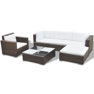 Set mobilier de grădină cu perne, 6 piese, maro, poliratan - Img 4