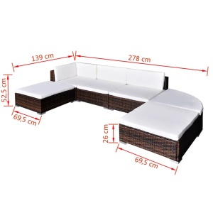 Set mobilier de grădină cu perne, 6 piese, maro, poliratan - Img 5