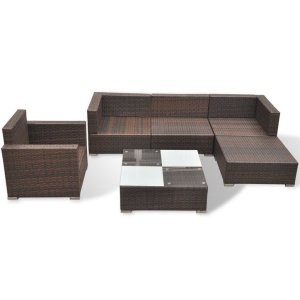 Set mobilier de grădină cu perne, 6 piese, maro, poliratan - Img 6