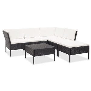 Set mobilier de grădină cu perne, 6 piese, negru, poliratan