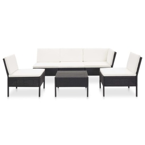 Set mobilier de grădină cu perne, 6 piese, negru, poliratan - Img 2