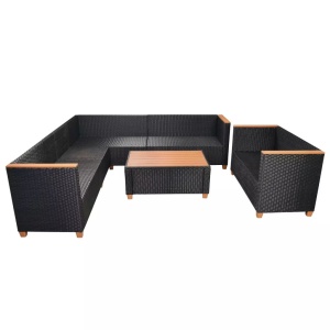 Set mobilier de grădină cu perne, 6 piese, negru, poliratan - Img 5