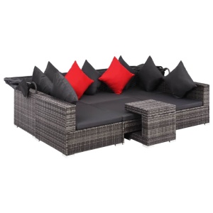 Set mobilier de grădină cu perne, 7 piese, gri, poliratan - Img 4