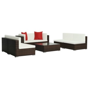 Set mobilier de grădină cu perne, 7 piese, maro, poliratan - Img 3