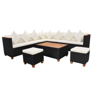 Set mobilier de grădină cu perne, 7 piese, negru, poliratan - Img 3