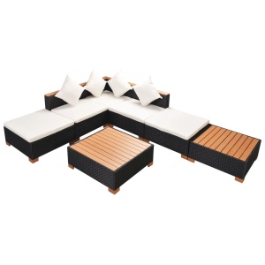 Set mobilier de grădină cu perne, 7 piese, negru, poliratan - Img 2