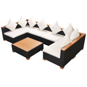 Set mobilier de grădină cu perne, 7 piese, negru, poliratan - Img 4