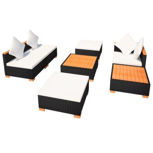 Set mobilier de grădină cu perne, 7 piese, negru, poliratan - Img 8
