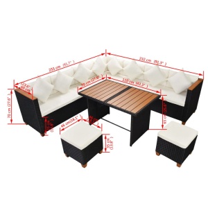 Set mobilier de grădină cu perne, 7 piese, negru, poliratan - Img 10