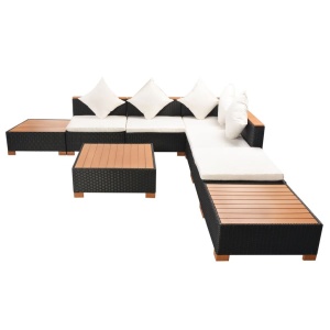 Set mobilier de grădină cu perne, 8 piese, negru, poliratan - Img 5