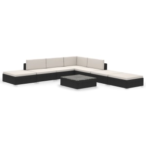 Set mobilier de grădină cu perne, 8 piese, negru, poliratan - Img 2