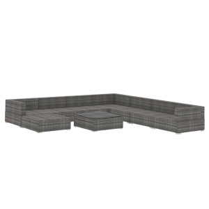 Set mobilier de grădină cu perne, 9 piese, gri, poliratan - Img 3