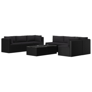 Set mobilier de grădină cu perne, 9 piese, negru, poliratan - Img 2