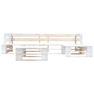 Set mobilier de grădină din paleți, 4 piese, alb, lemn - Img 2