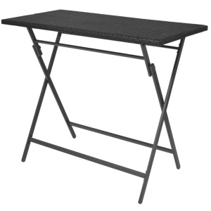 Set mobilier exterior pliabil, 7 piese, negru oțel, poliratan - Img 4