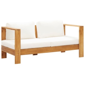 Set mobilier grădină cu perne, 4 piese, crem, lemn masiv acacia - Img 6