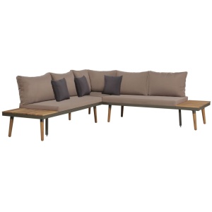 Set mobilier grădină cu perne, 4 piese, maro, lemn acacia - Img 2
