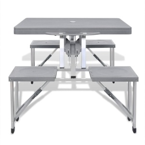Set pliabil pentru camping cu masă și 4 scaune din aluminiu ușor, gri - Img 3