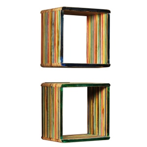 Set rafturi de perete 3 buc. Tec masiv reciclat Multicolor - Img 4