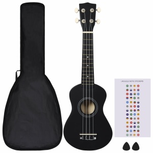 Set ukulele soprano, cu husă, pentru copii, negru, 21" - Img 2