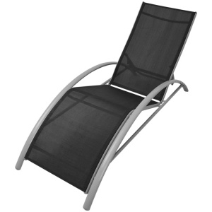 Șezlonguri de plajă cu masă, negru, aluminiu - Img 4