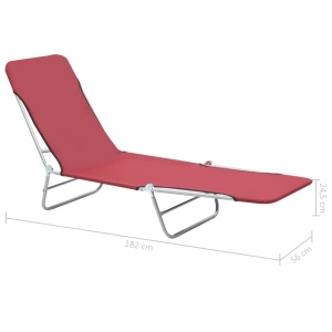 Șezlonguri de plajă pliabile, 2 buc., roșu, oțel &amp; textil - Img 10
