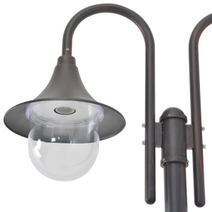 Stâlp cu lumini de grădină E27 220 cm, aluminiu 2 lămpi, bronz - Img 2