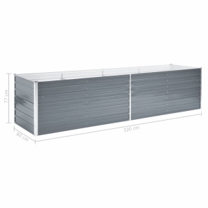 Strat inălțat de grădină, gri, 320x80x77 cm, oțel galvanizat - Img 6