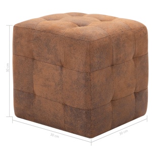 Taburet, 2 buc., maro, 30x30x30 cm, piele intoarsă ecologică - Img 5