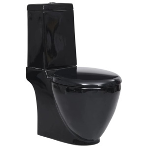 Toaletă, negru, ceramică, flux de apă in spate