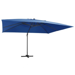 Umbrelă suspendată cu LED și stâlp aluminiu azuriu 400x300 cm