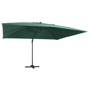 Umbrelă suspendată cu LED și stâlp aluminiu verde 400x300 cm