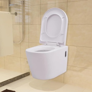 Vas toaletă suspendat cu rezervor incastrat, ceramică, alb - Img 2