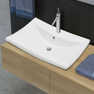 vidasXL Chiuvetă ceramică lux dreptunghiulară preaplin &amp; gaură robinet - Img 4