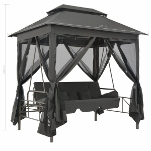 Balansoar extensibil cu copertină antracit 220x160x240 cm oțel - Img 9