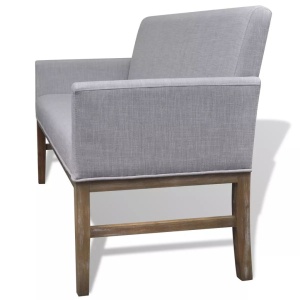 Bancă cu perne căptușite, textil, lemn de hevea, gri deschis - Img 6