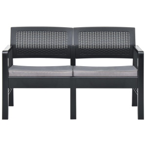 Bancă de grădină de 2 locuri cu perne, antracit, 120cm, plastic - Img 2