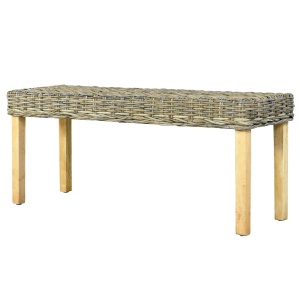 Bancă, natural, 110 cm, ratan kubu &amp; lemn masiv de mango - Img 4
