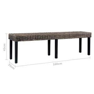 Bancă, negru, 160 cm, ratan kubu natural și lemn masiv de mango - Img 5