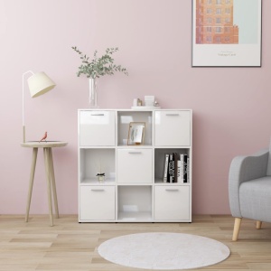 Bibliotecă, alb extralucios, 90 x 30 x 90 cm, PAL