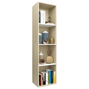 Bibliotecă/Comodă TV, alb și stejar sonoma, 36x30x143 cm, PAL - Img 3