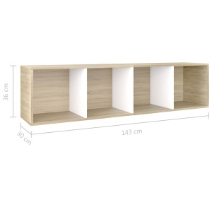 Bibliotecă/Comodă TV, alb și stejar sonoma, 36x30x143 cm, PAL - Img 11